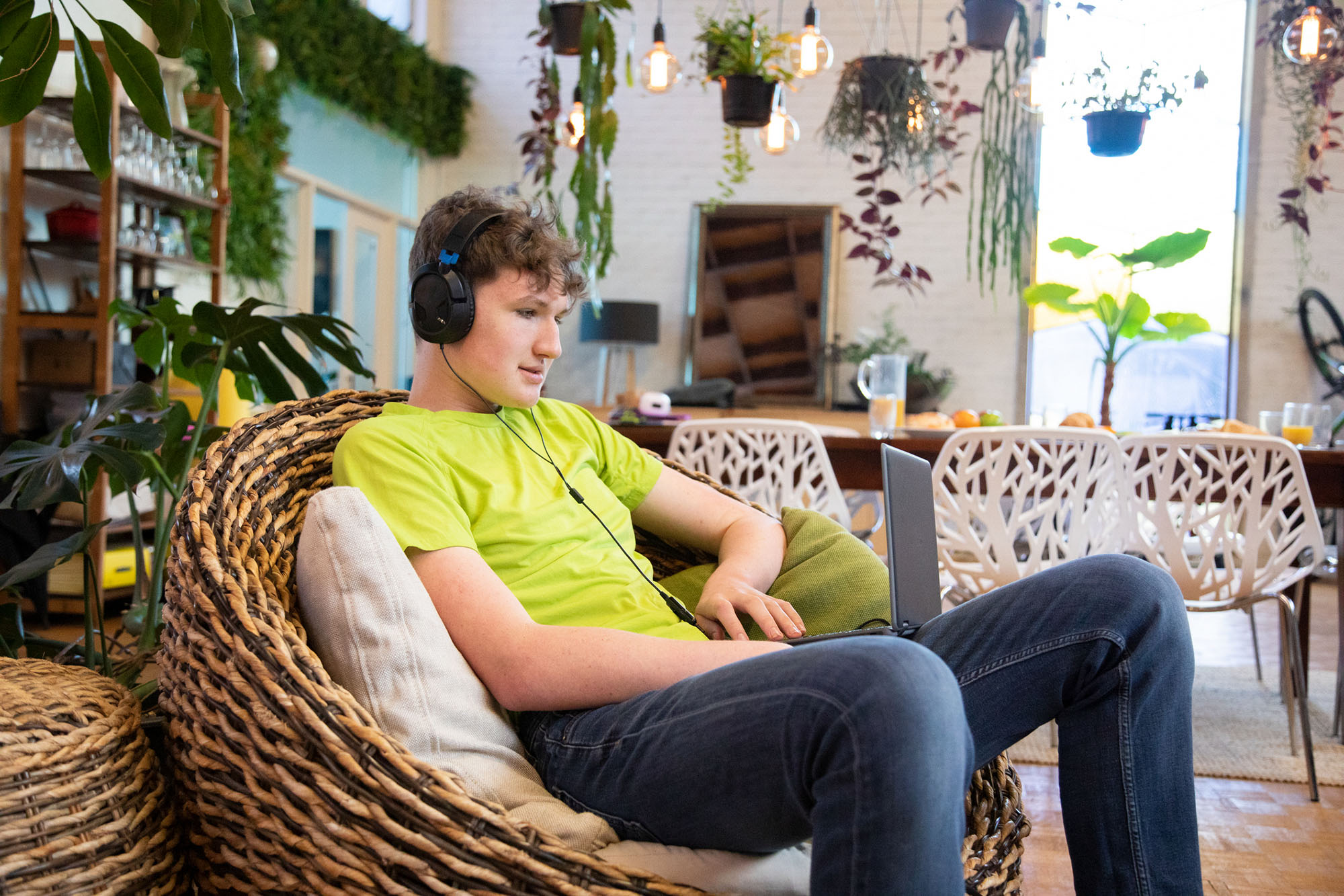 autistic boy hanging out with headphones on