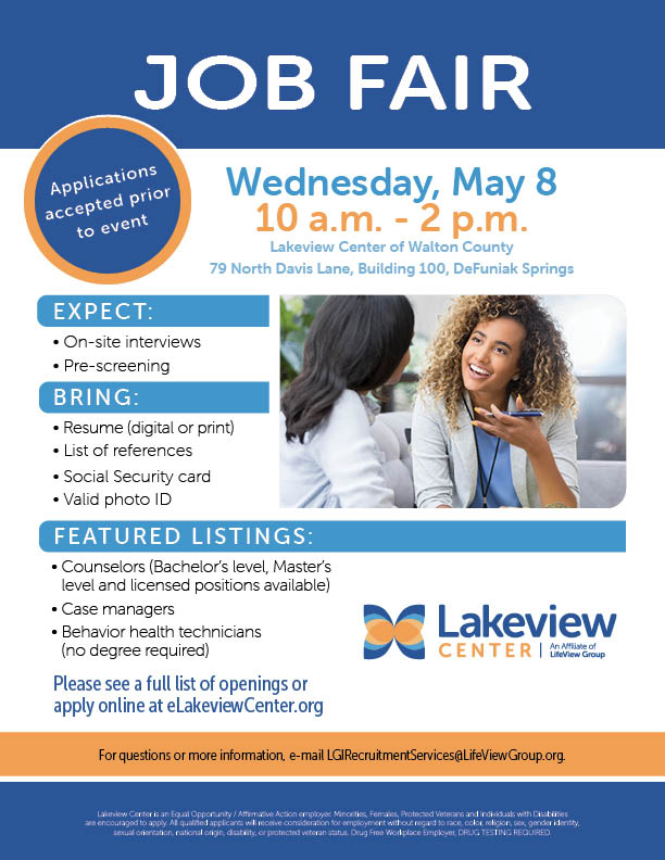 Job fair at Lakeview Center of Walton County May 8