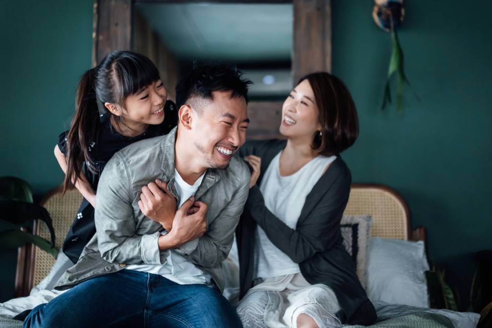 Family laughing together
